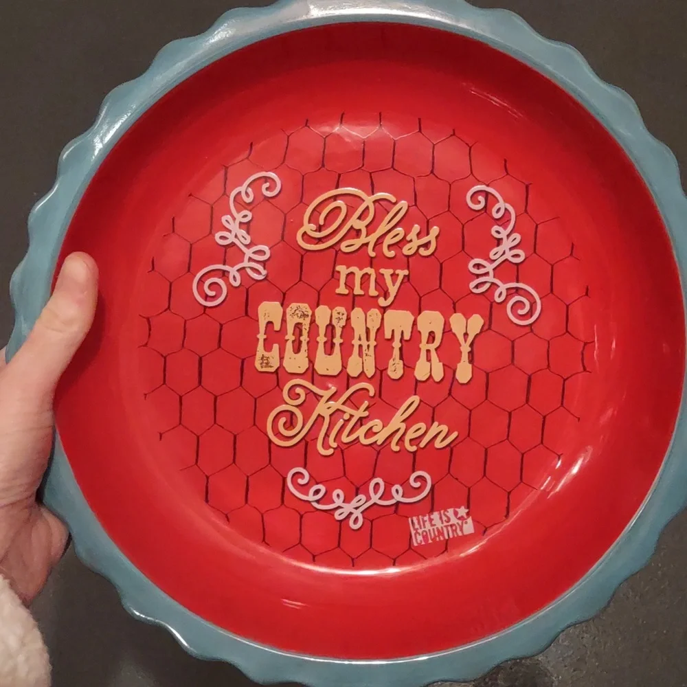 Deep dish country pie plate bless My country kitchen, ceramic